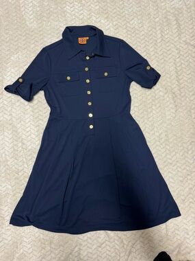 Tory Burch Navy Top with Signature Orange Logo Tag